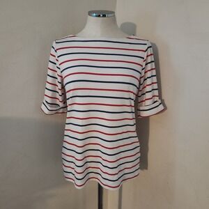 Style Co Womens Striped Boat Neck 3/4 Sleeve‎ Top Size M Red White Blue